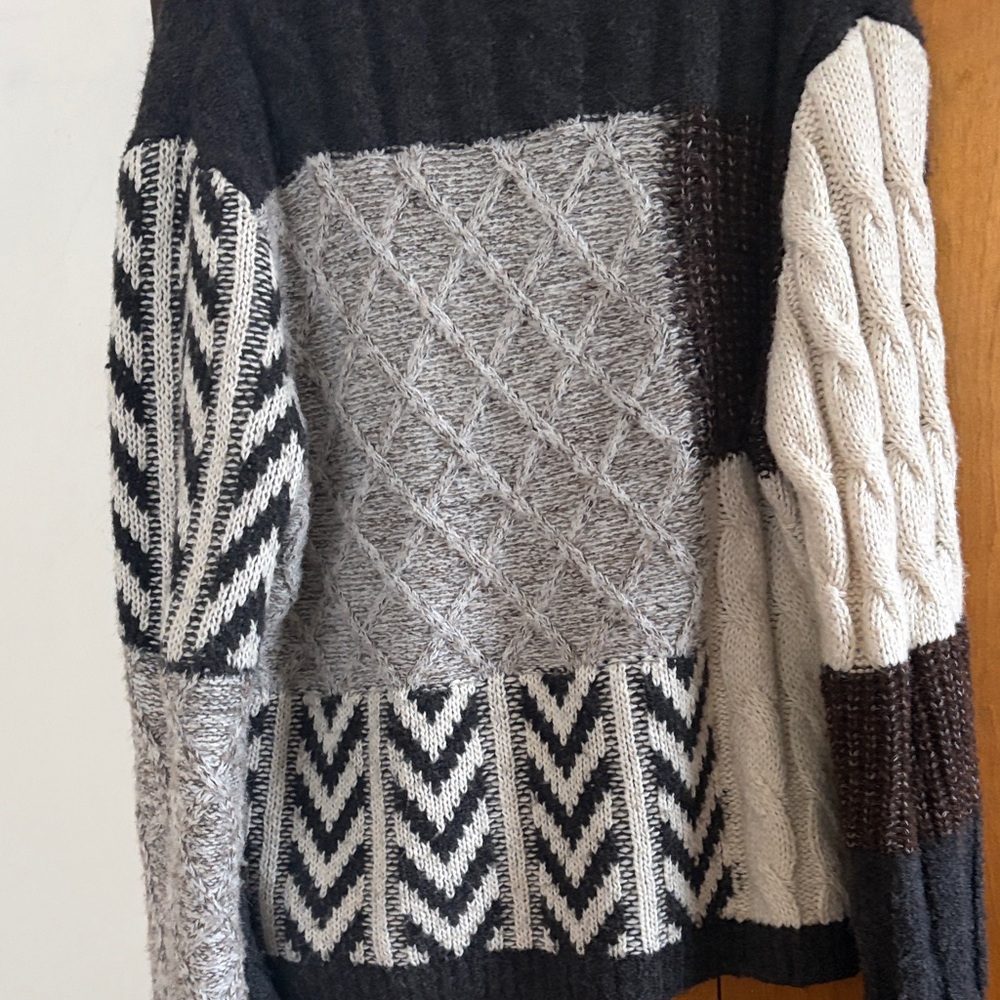 Zara Black Patchwork Cable & Textured Knit Cardig… - image 4